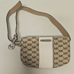 Michael Kors Brown and White Clutch /Waste Bag with Logo Pattern